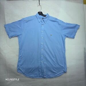 Ralph Lauren Chambray Oxford Shirt Mens XLT Blue Short Sleeve Button Down Pony